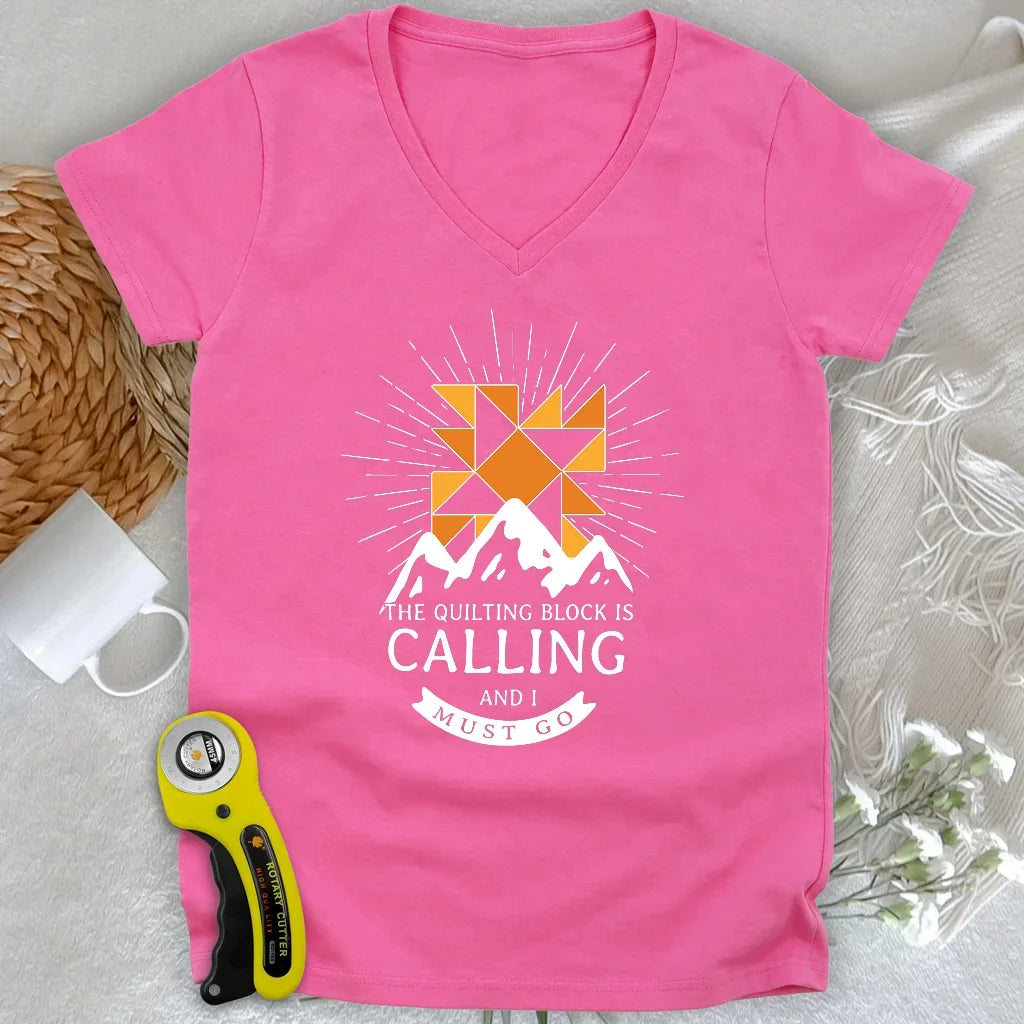 Quilt Block Calling Lady V-neck