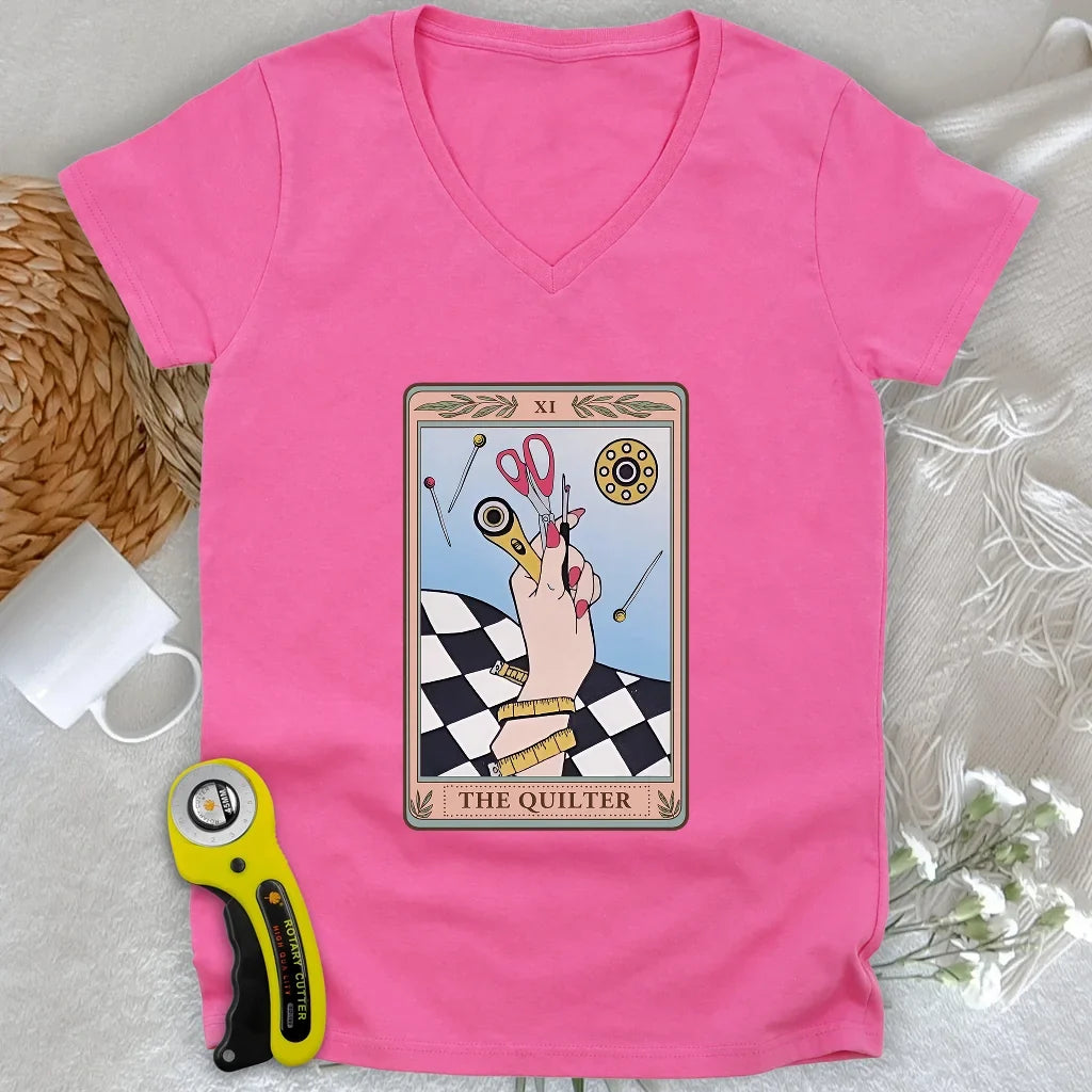 Quilter Tarot Lady V-neck