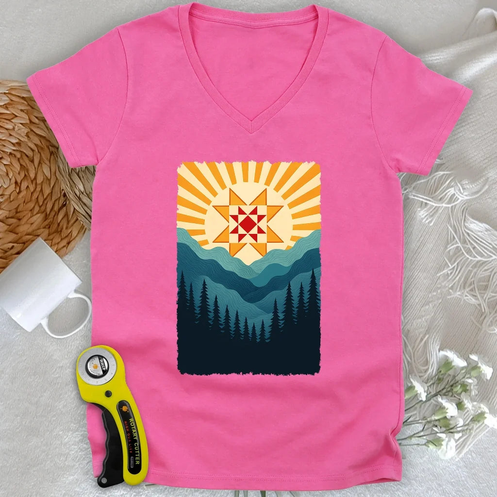 Quilting Sun Lady V-neck