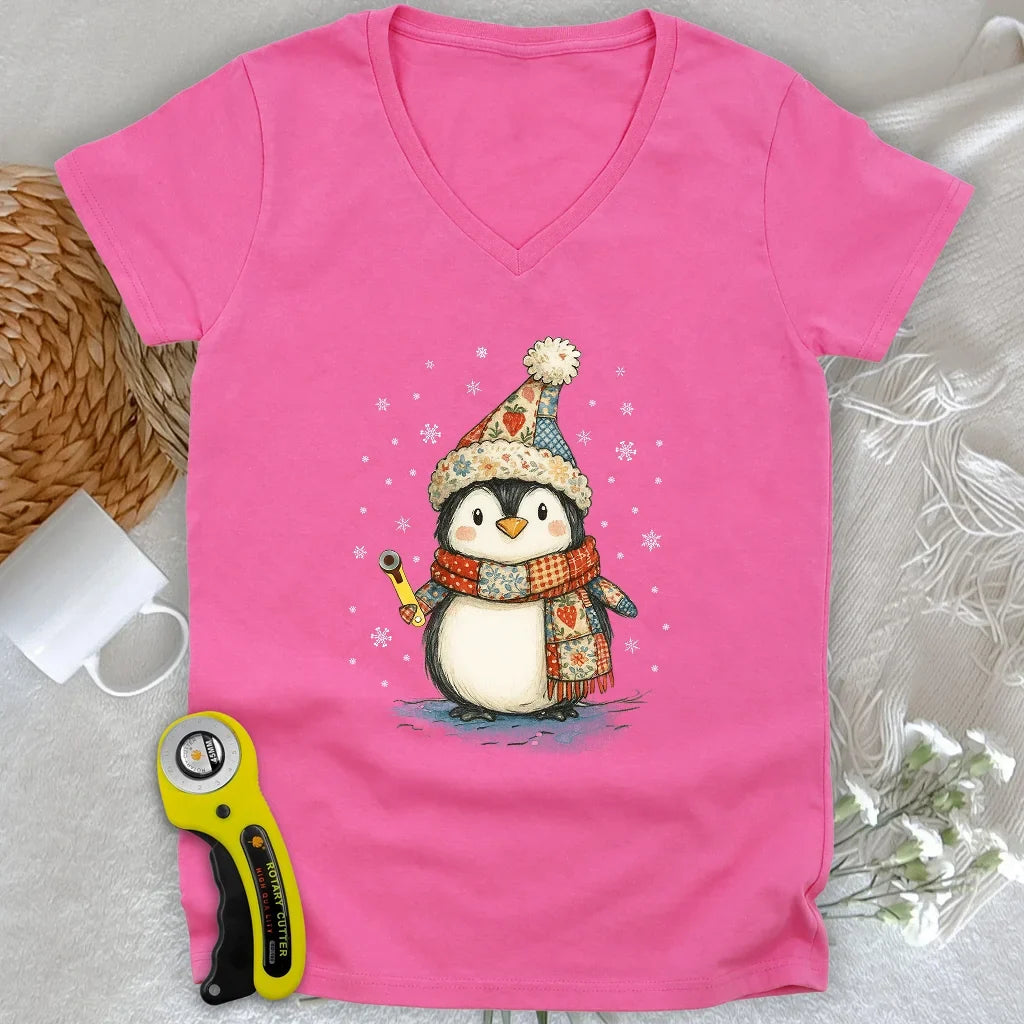 Quilty Little Penguin Lady V-neck