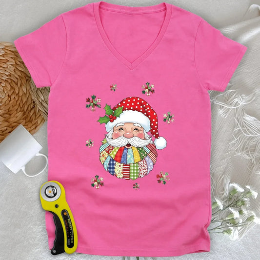 Santa Claus Patch Lady V-neck