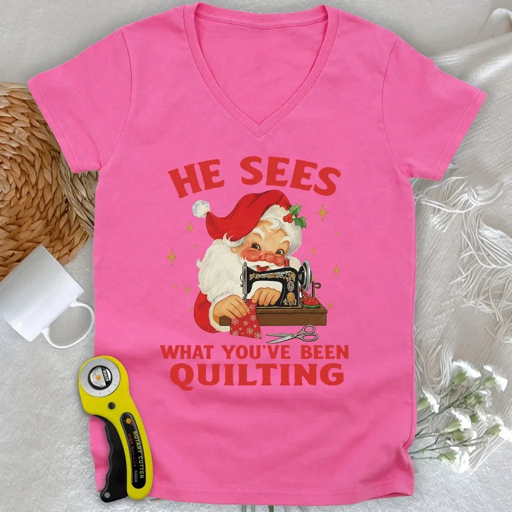 Santa Sees Lady V-neck