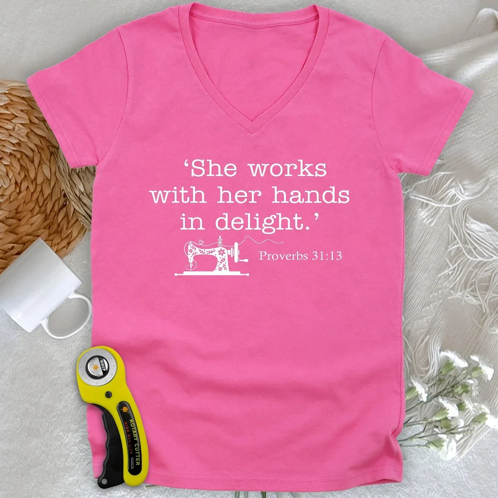 Sewing In Bible Lady V-neck
