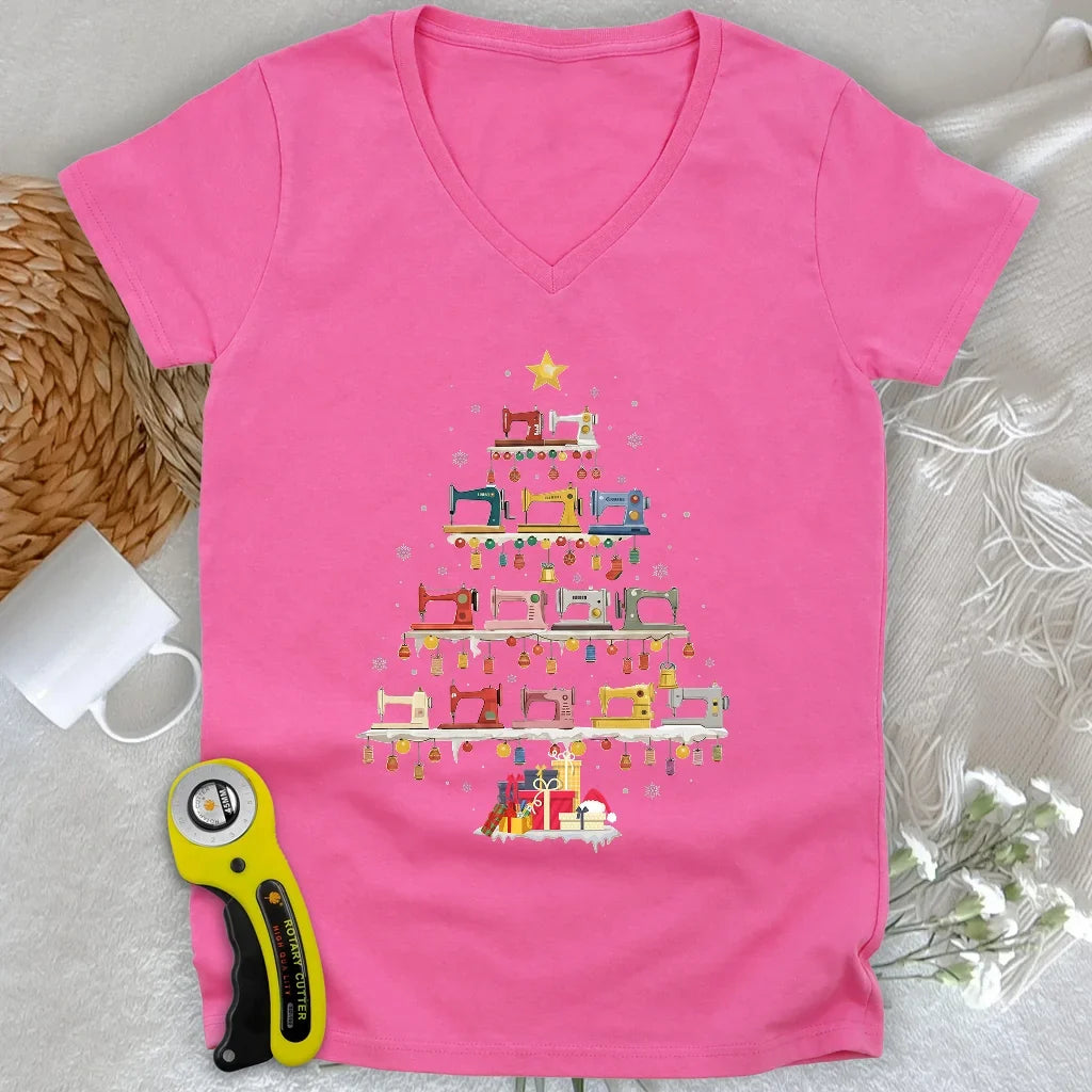 Sewing Machine Tree Lady V-neck