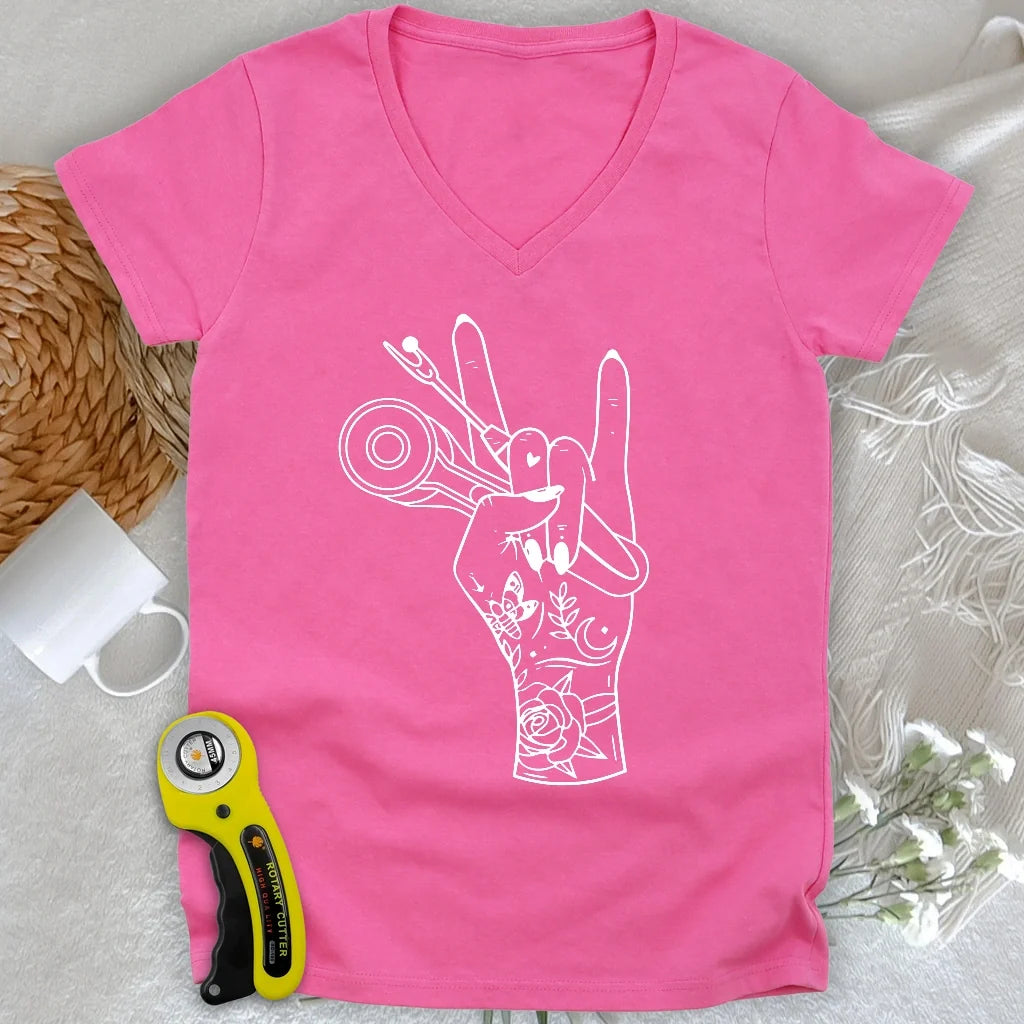 Sewing Rock Lady V-neck