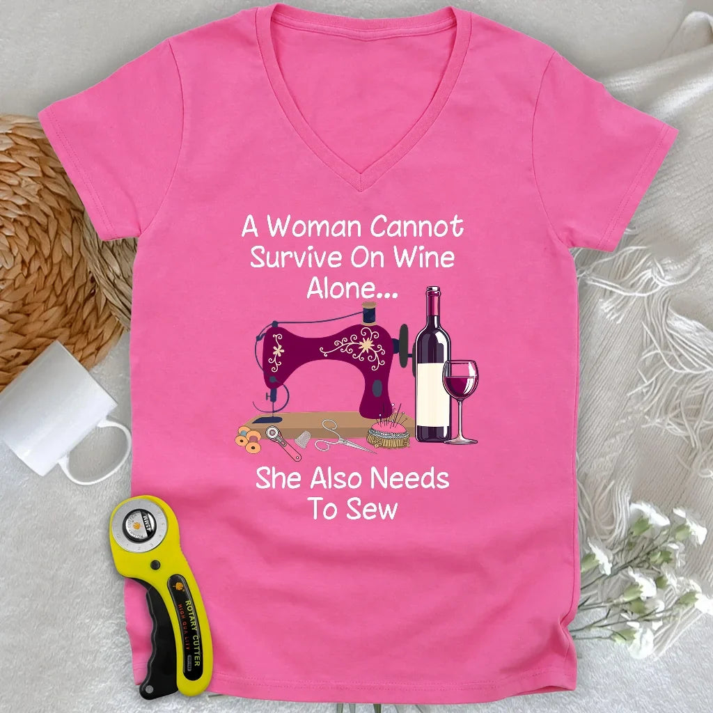 Sewing and Wining Lady V-neck