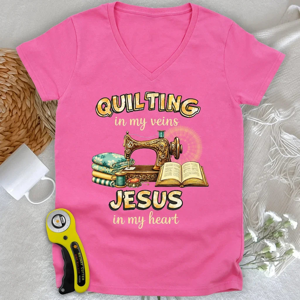 Sewn With Jesus Lady V-neck