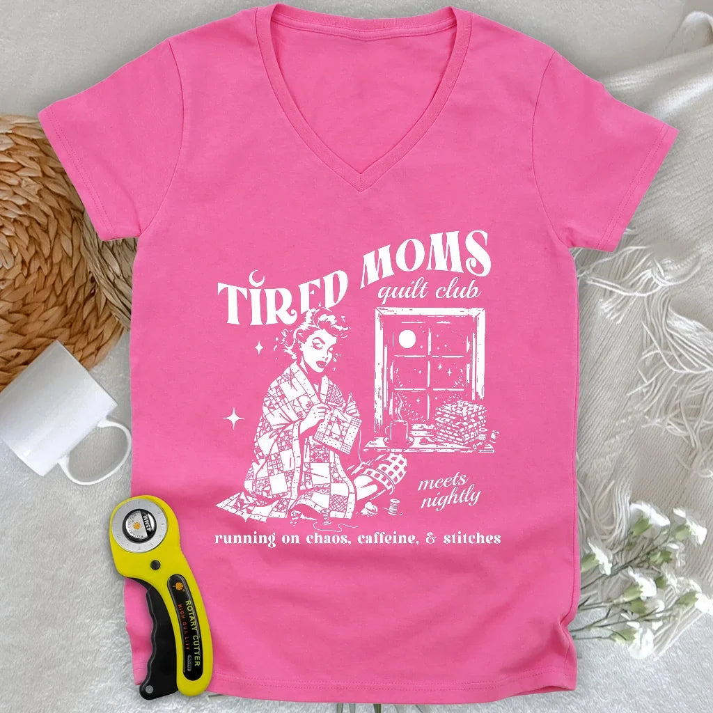 Tired Quilt Moms Lady V-neck