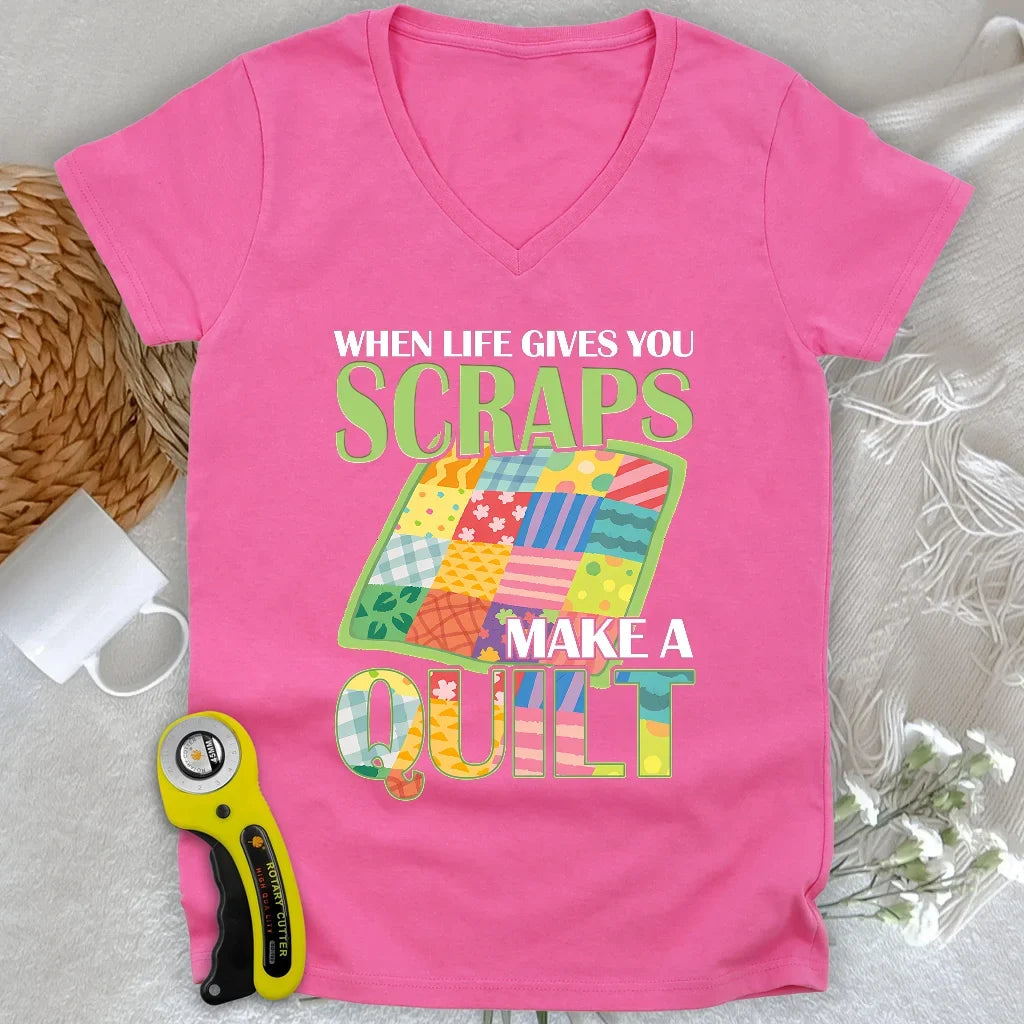 Turn Scraps To Quilt Lady V-neck