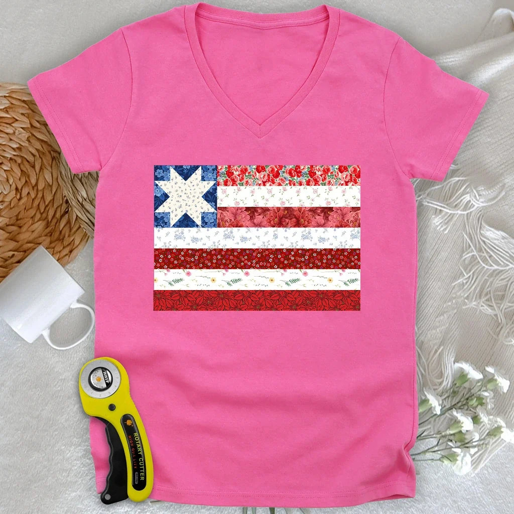 USA Star Flag Lady V-neck