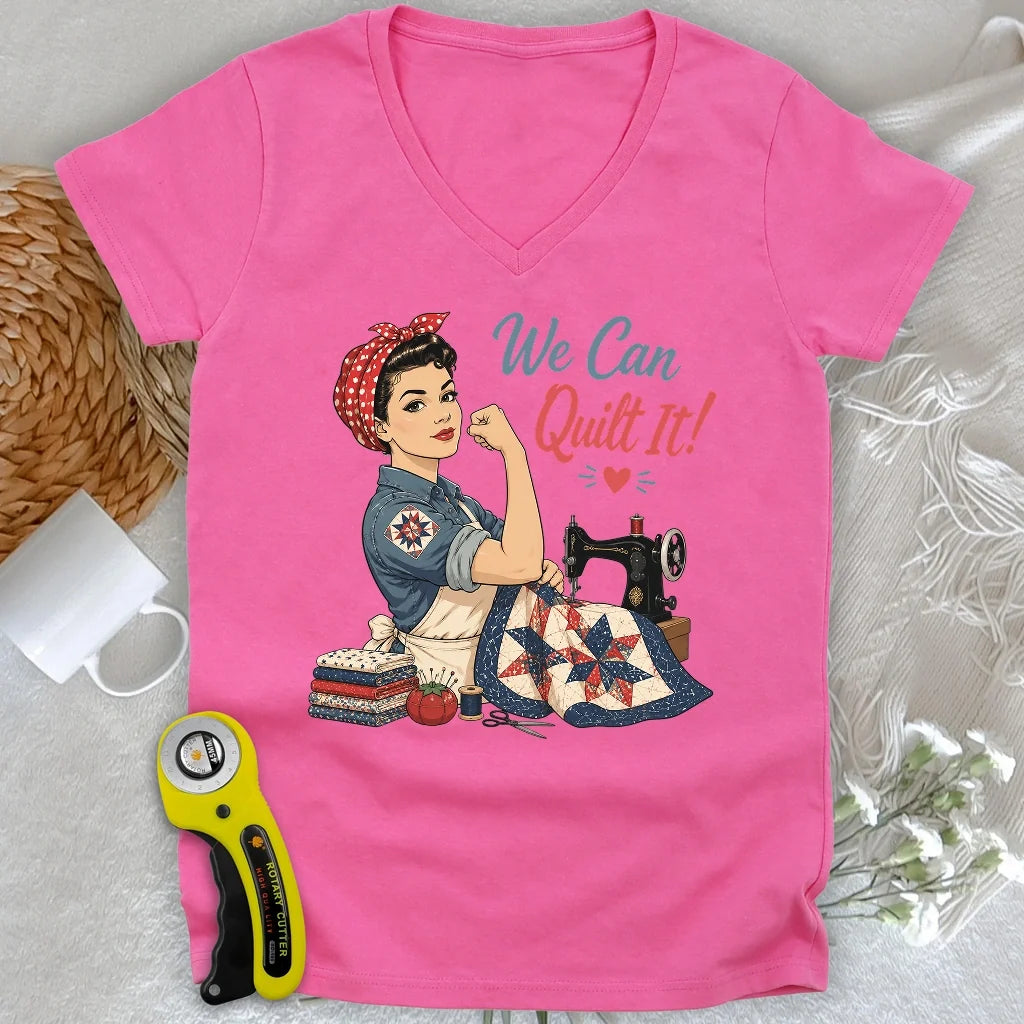 We Can Quilt It Lady V-neck