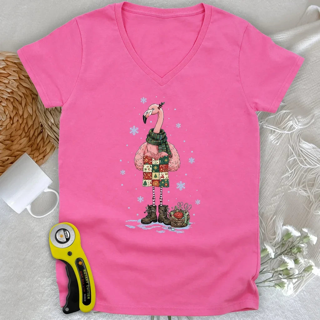 Winter Flamingo Lady V-neck