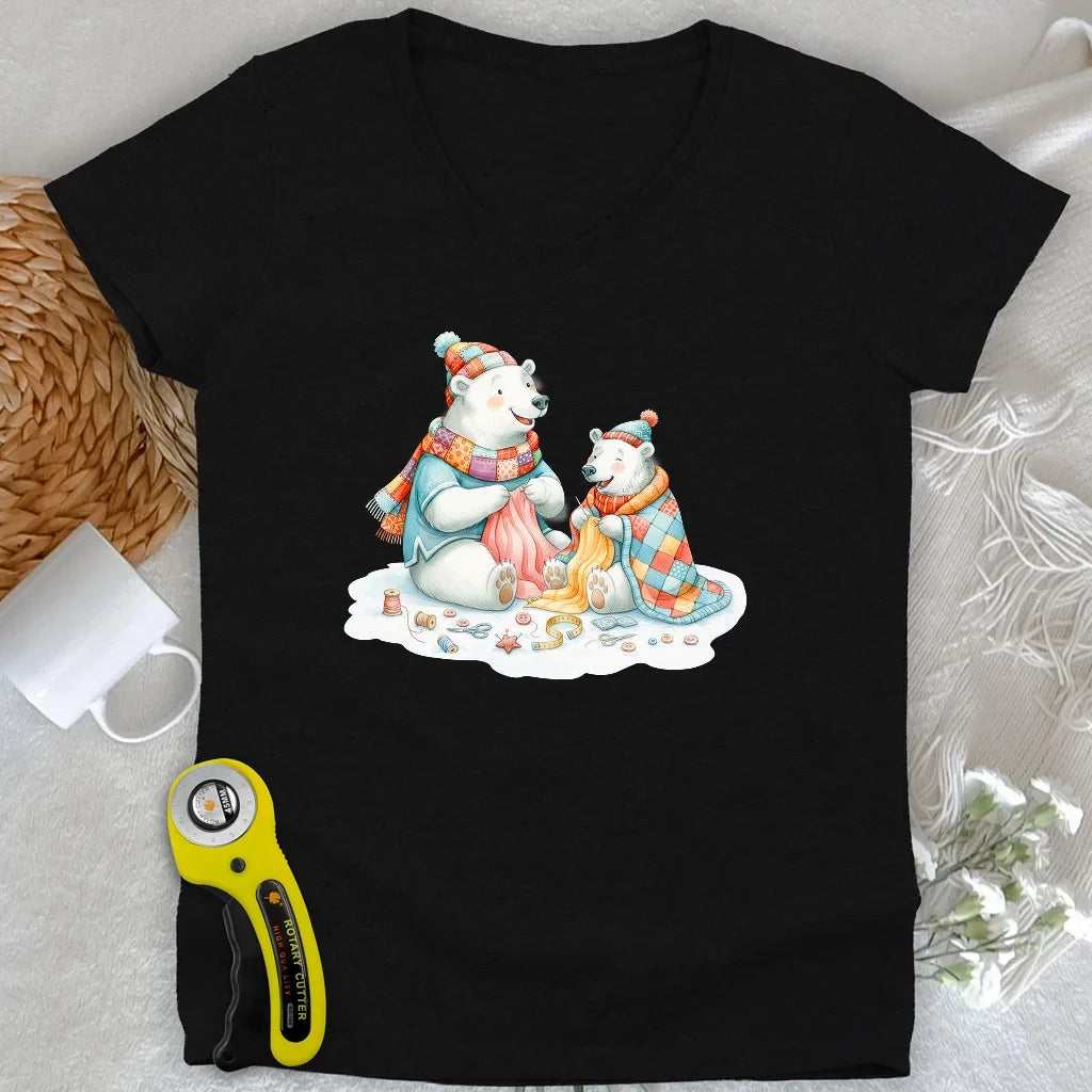 Beary Quilt Time Lady V-neck