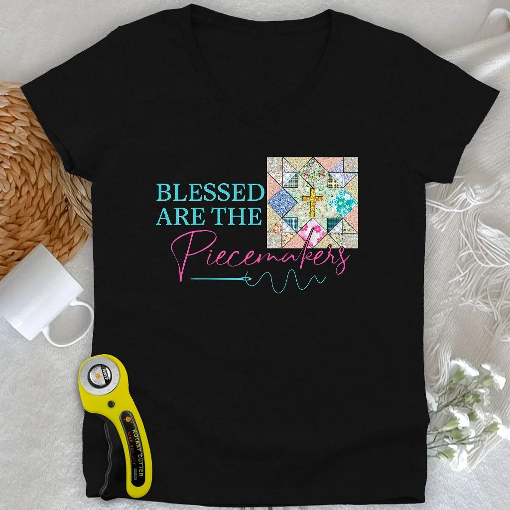 Blessed are the Piecemakers Lady V-neck