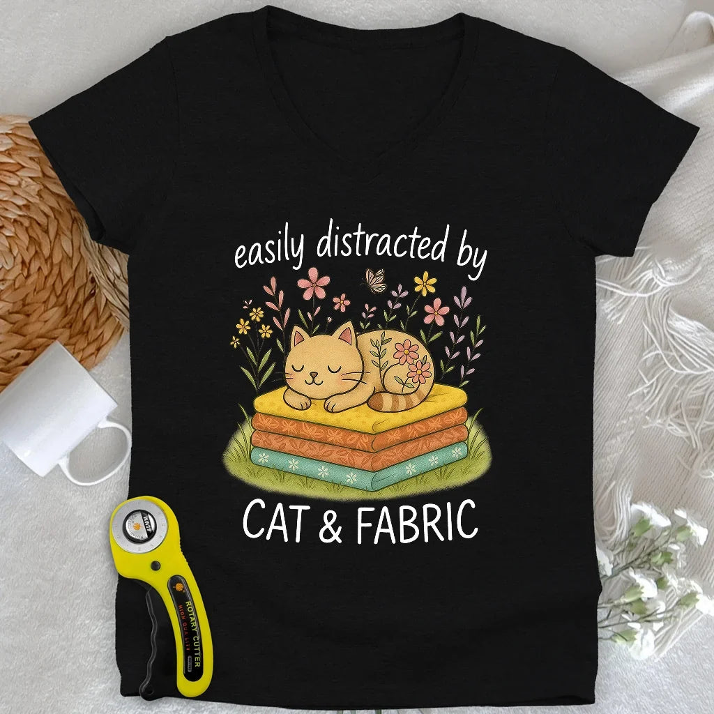 Cat Nap for Quilters Lady V-neck