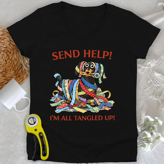 Fabric Strip Mess Lady V-neck