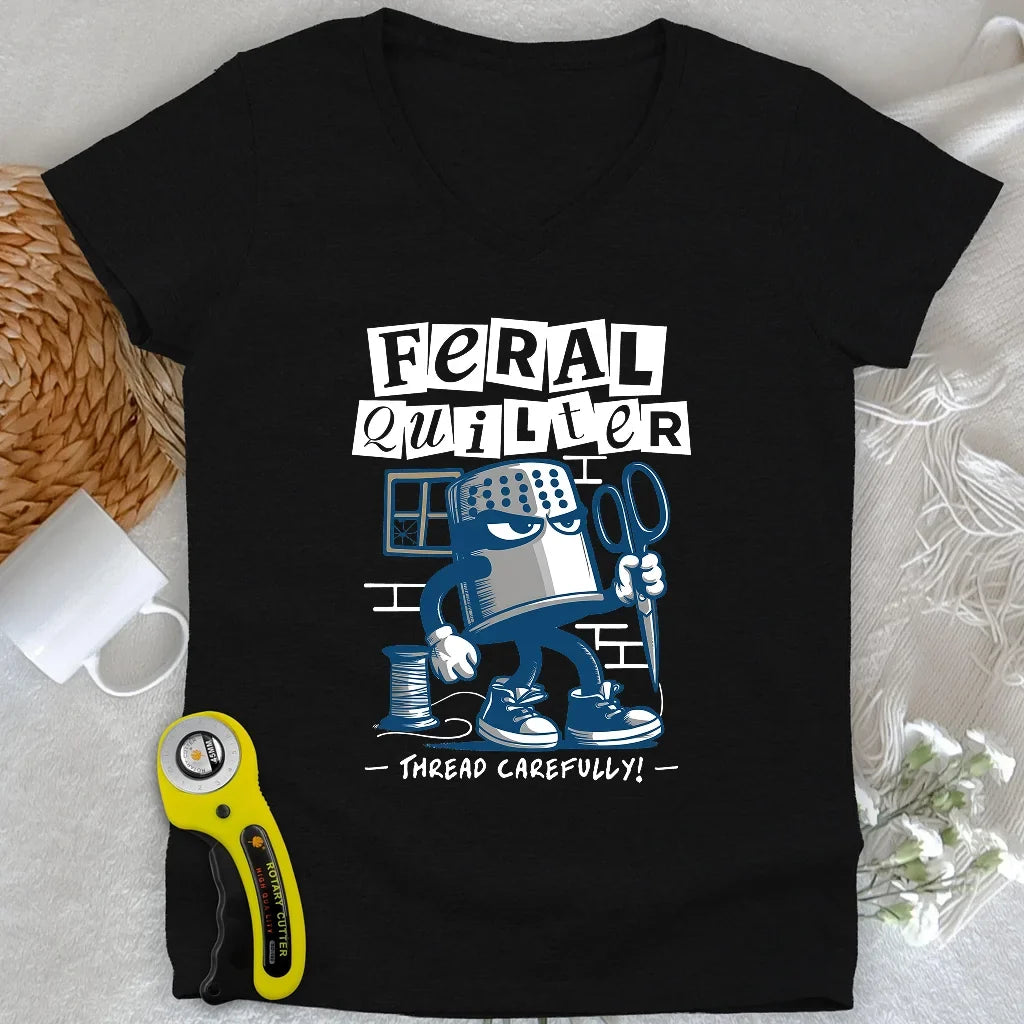 Feral Quilter Lady V-neck