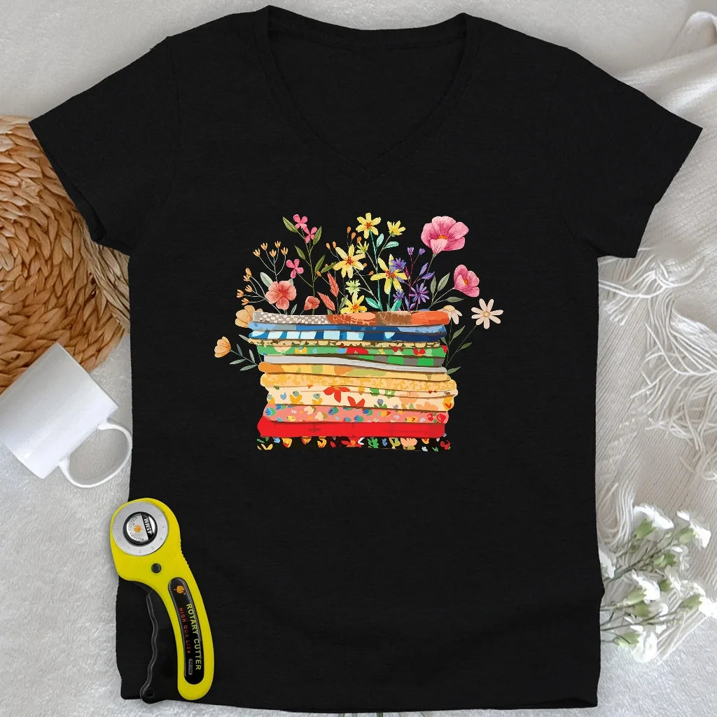 Floral Fabric Lady V-neck