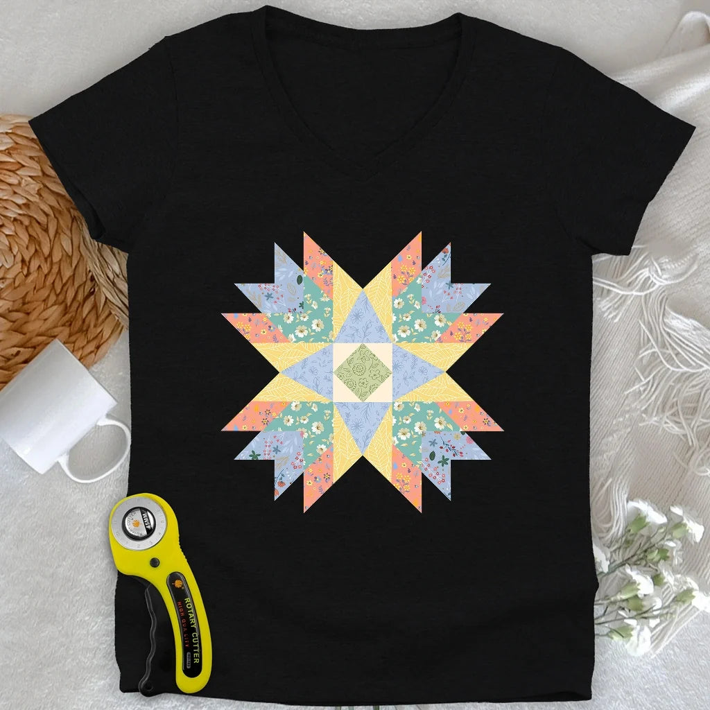 Floral Star Quilt Lady V-neck