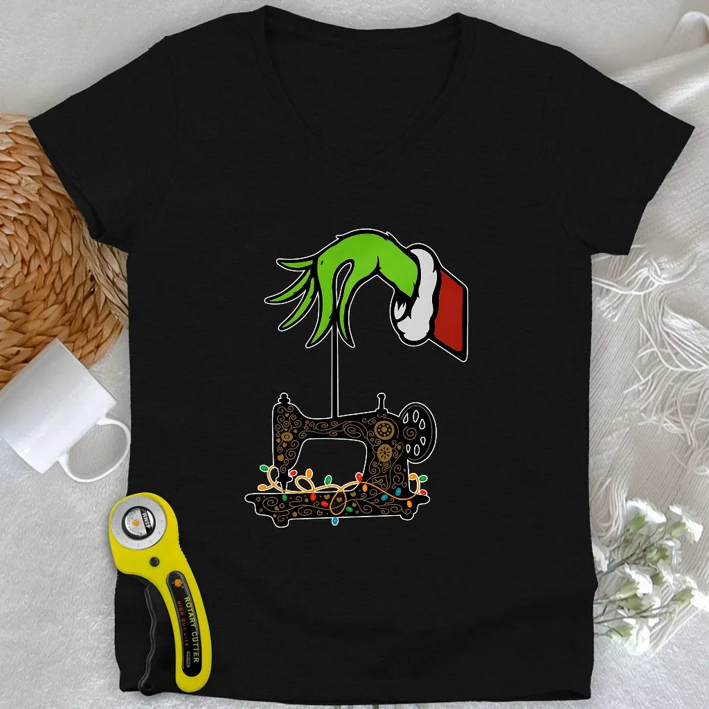 Grinch Stole Stitches Lady V-neck