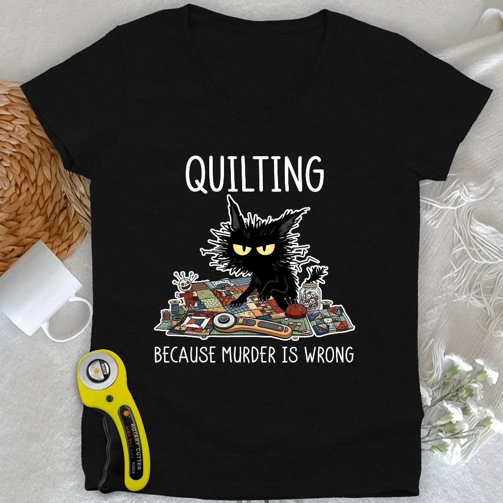Grumpy Quilter Cat Lady V-neck