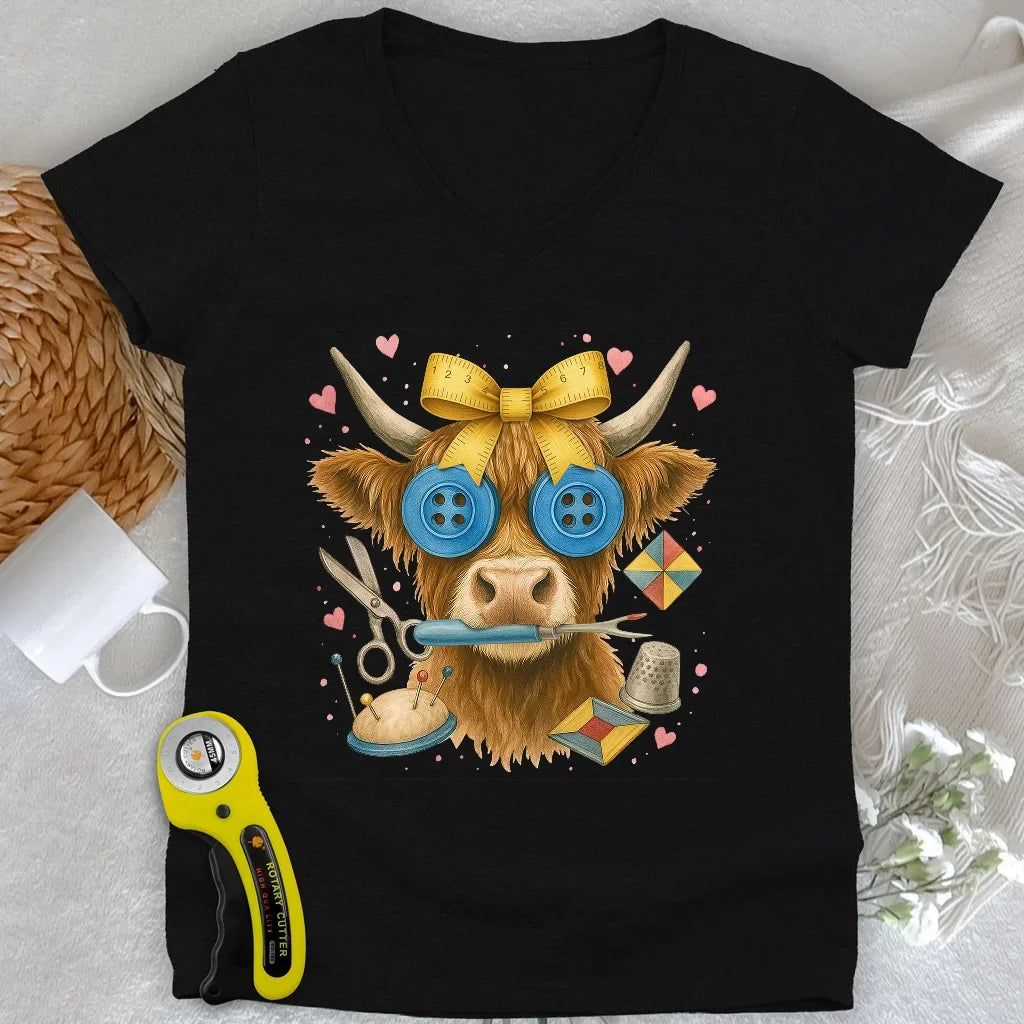 Highland Cow Lady V-neck