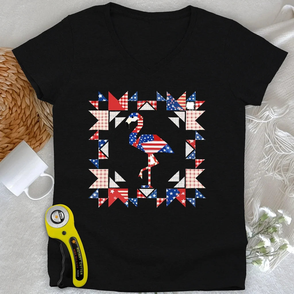 Liberty Flamingo Patchwork Lady V-neck