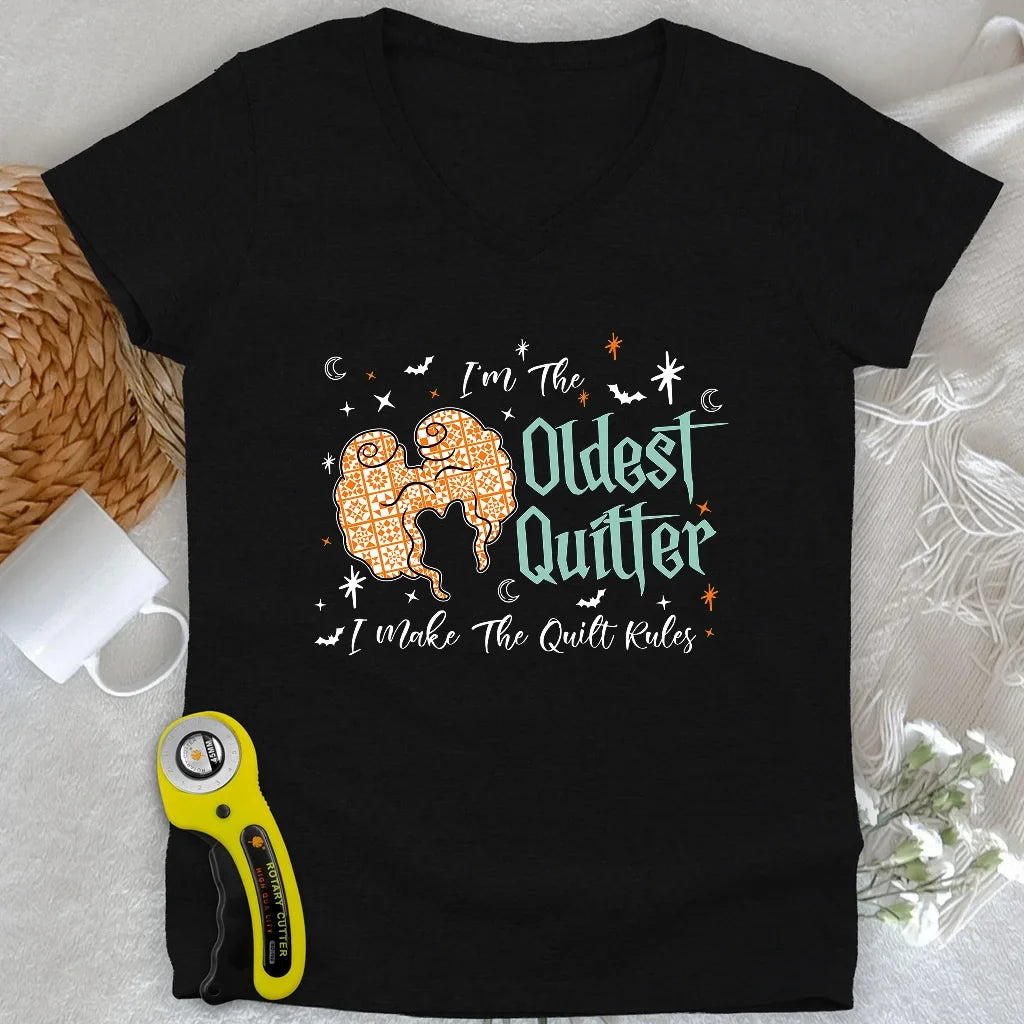 Oldest Quilter Lady V-neck