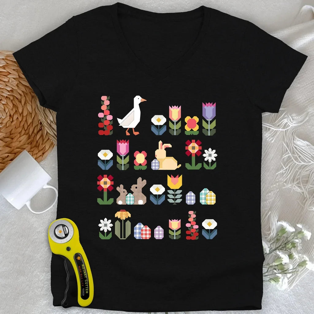 Patchwork Blooms Lady V-neck