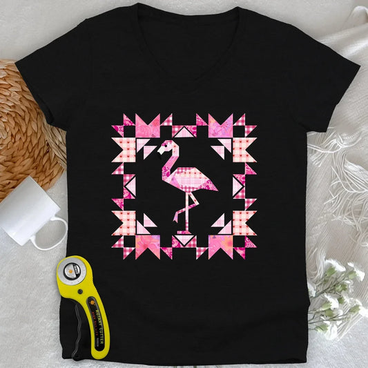 Patchwork Flamingo Panel Lady V-neck