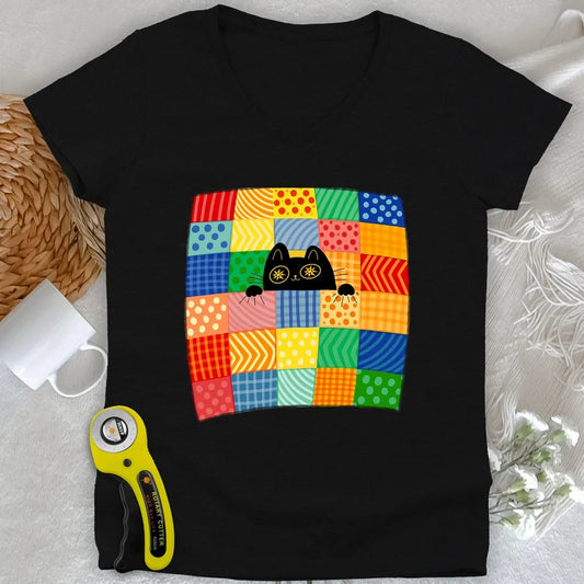 Patchwork Kitty Lady V-neck