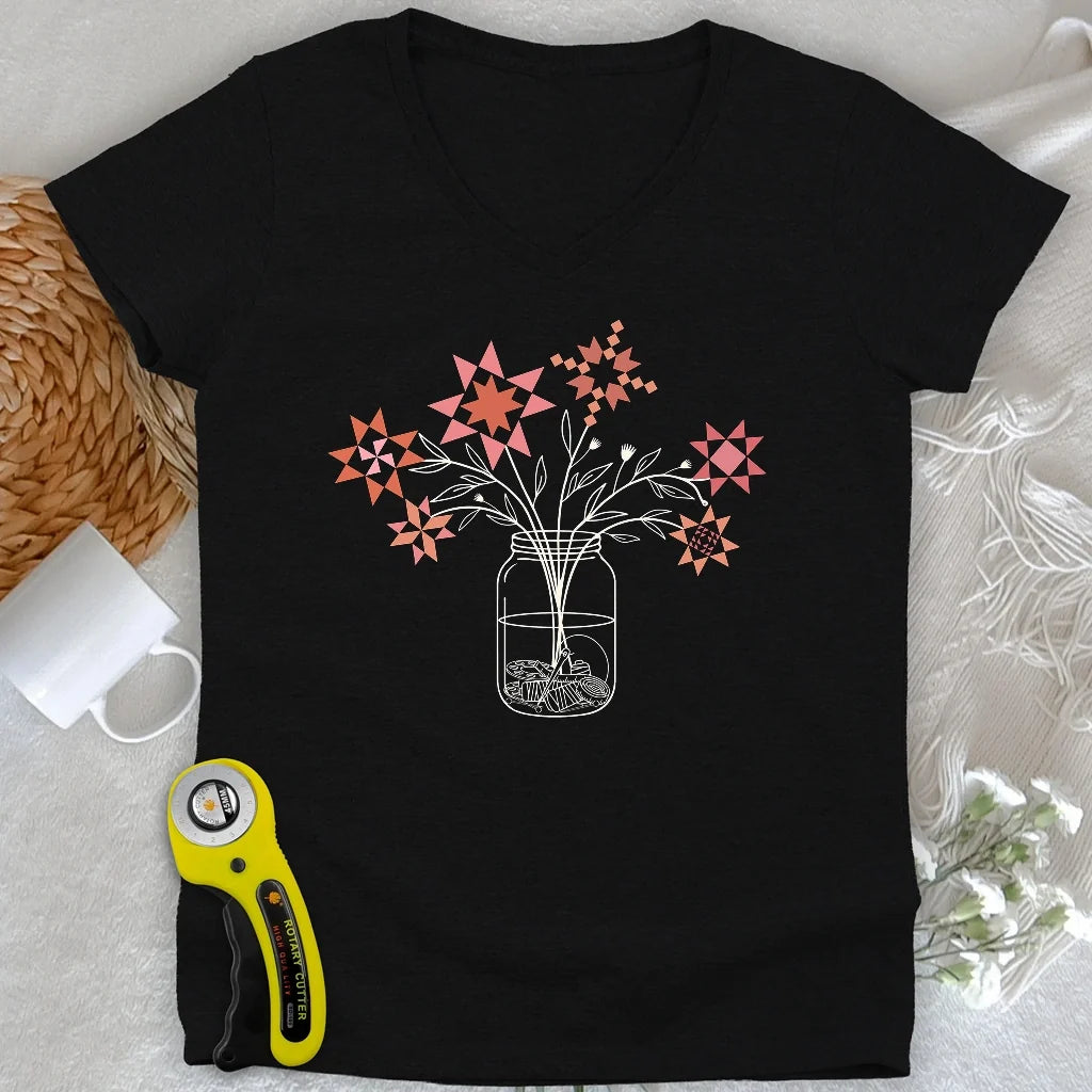 Patchwork Posy Jar Lady V-neck