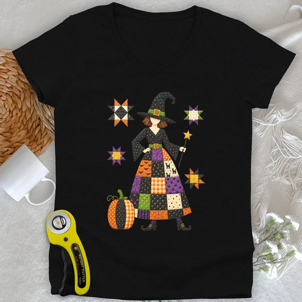 Patchwork Quilt Witch Lady V-neck