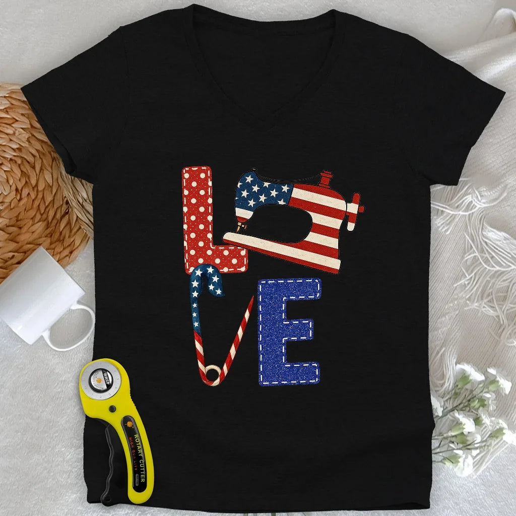 Patriotic Sewist Lady V-neck