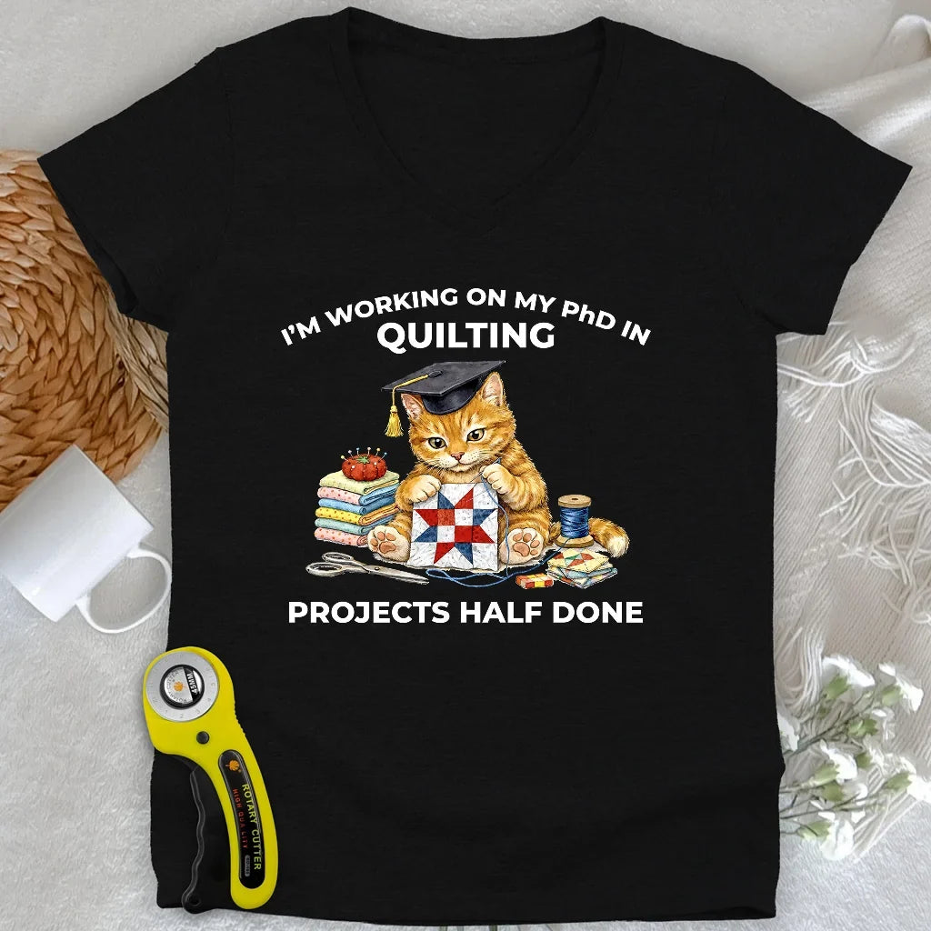 PhD In Quilting Lady V-neck