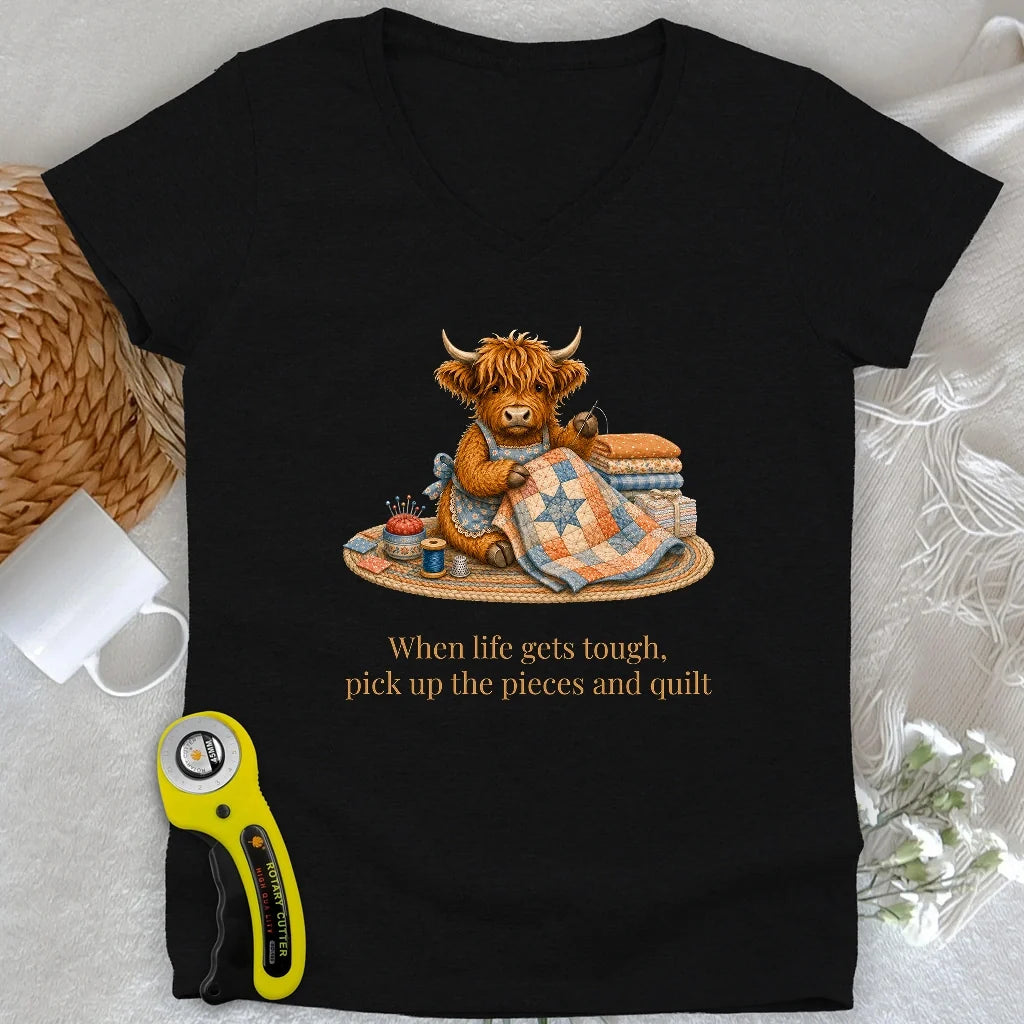Pieces and Quilt Lady V-neck