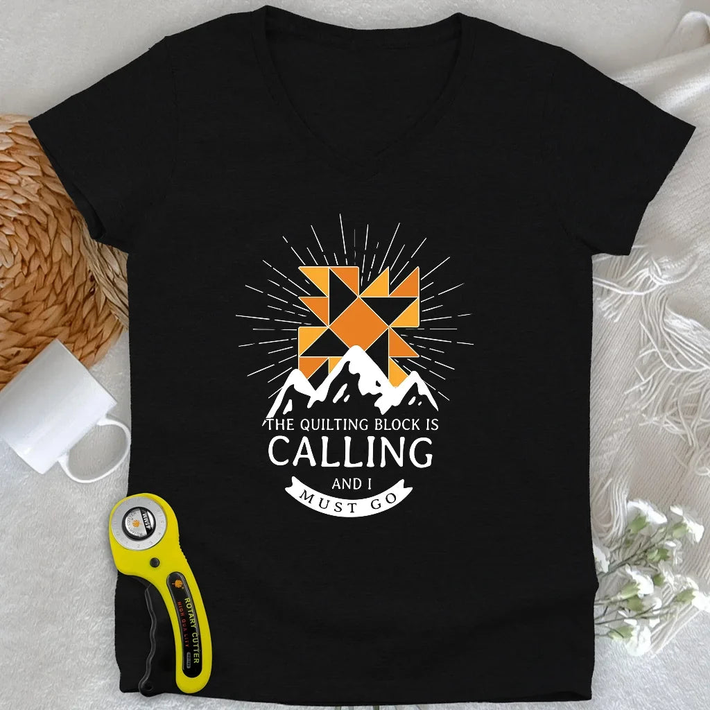 Quilt Block Calling Lady V-neck