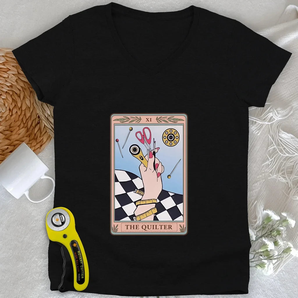 Quilter Tarot Lady V-neck