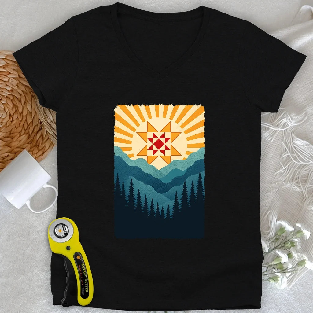Quilting Sun Lady V-neck