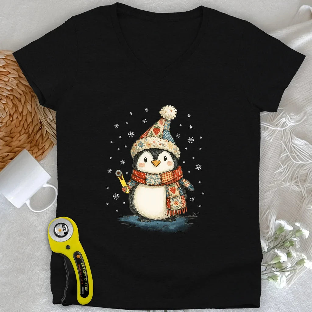 Quilty Little Penguin Lady V-neck