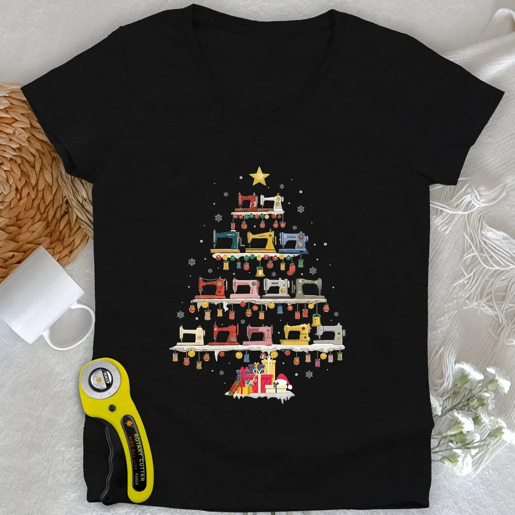 Sewing Machine Tree Lady V-neck