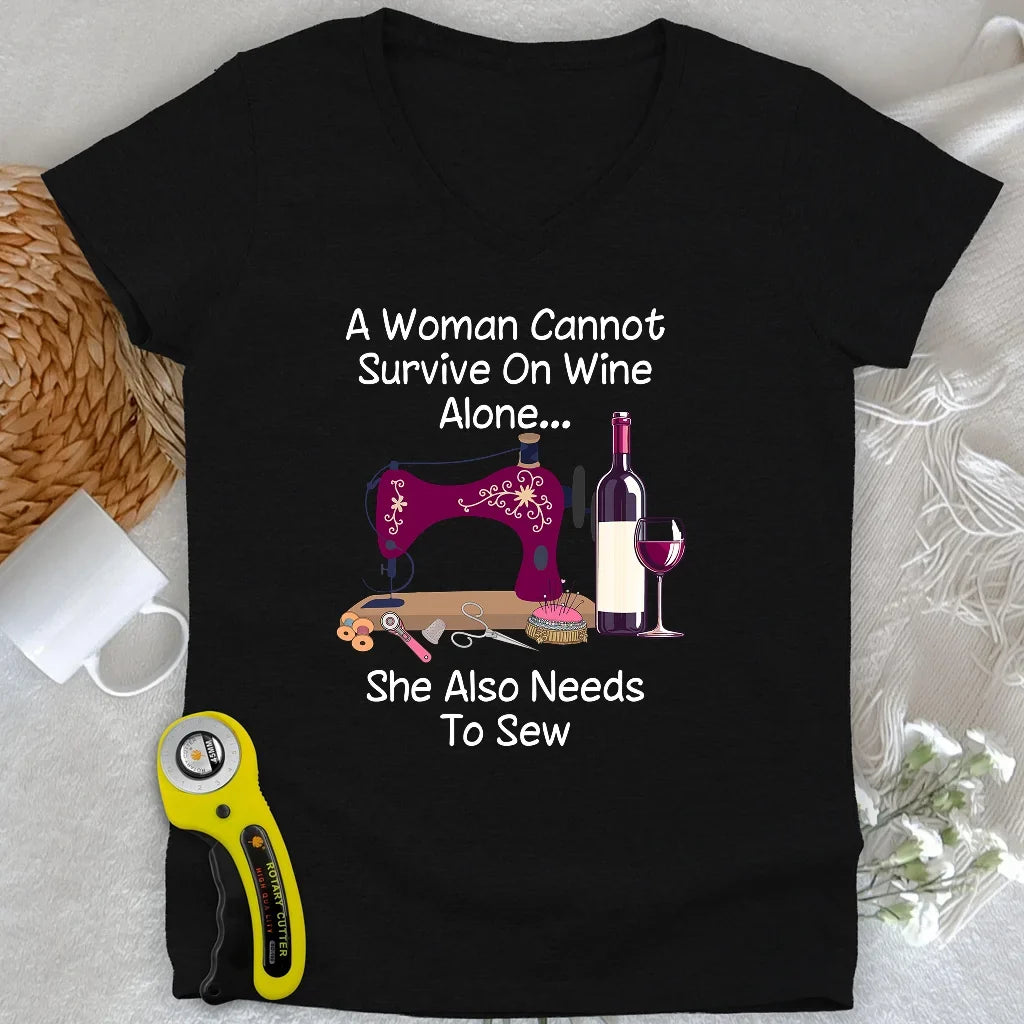 Sewing and Wining Lady V-neck