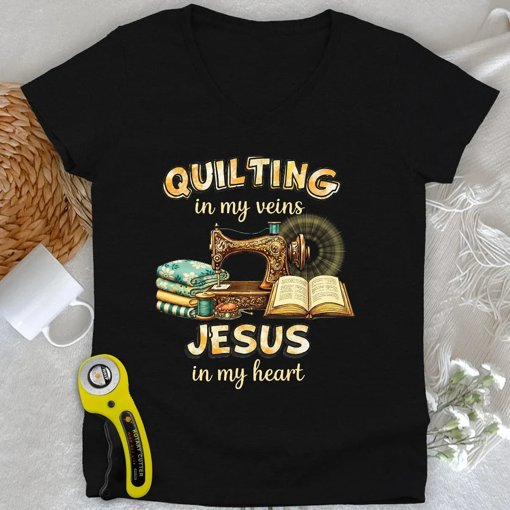 Sewn With Jesus Lady V-neck
