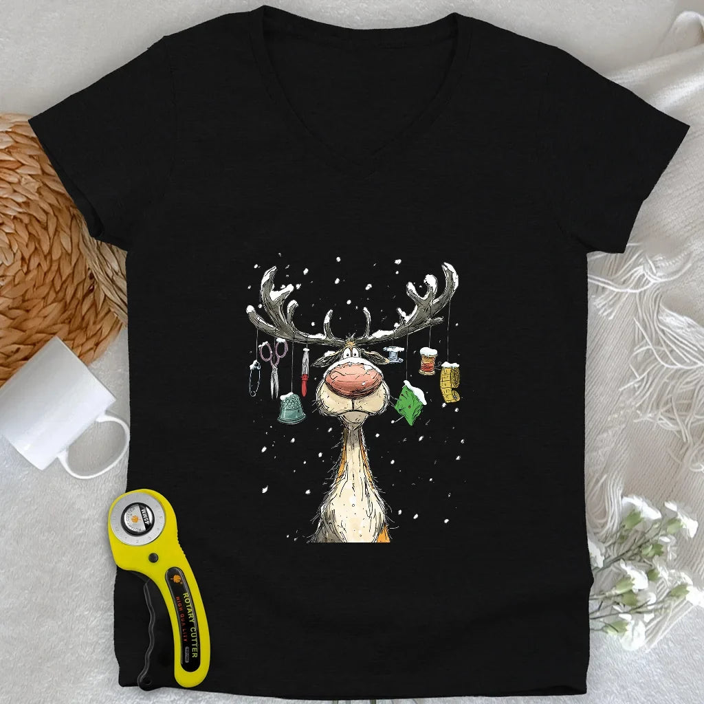 The Reindeer Quilter Lady V-neck