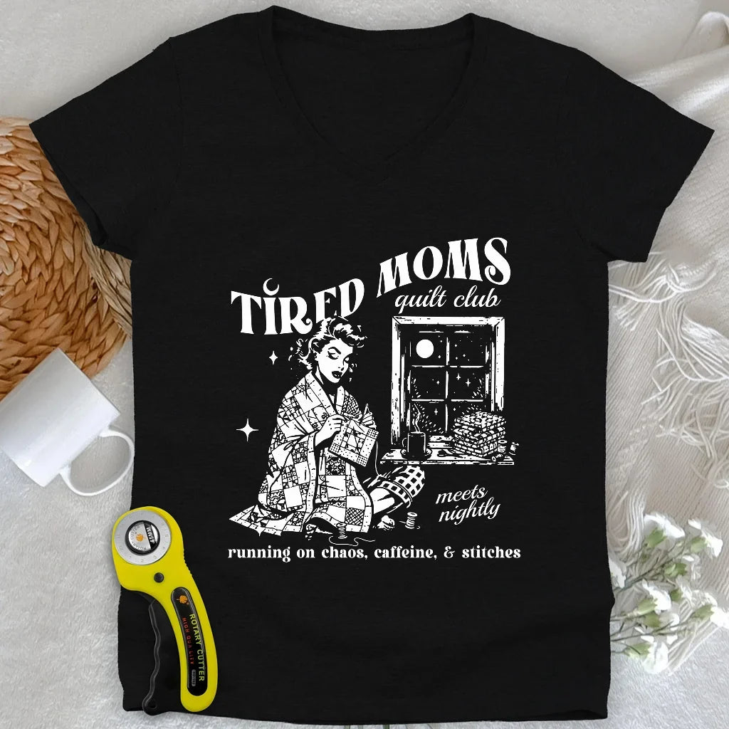 Tired Quilt Moms Lady V-neck