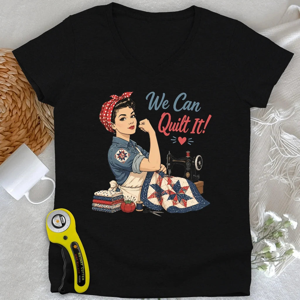We Can Quilt It Lady V-neck