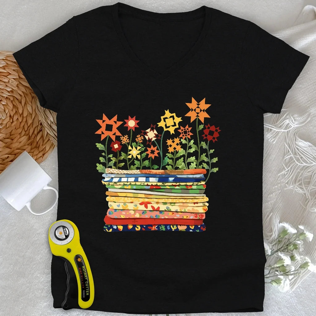 Where Quilts Bloom Lady V-neck
