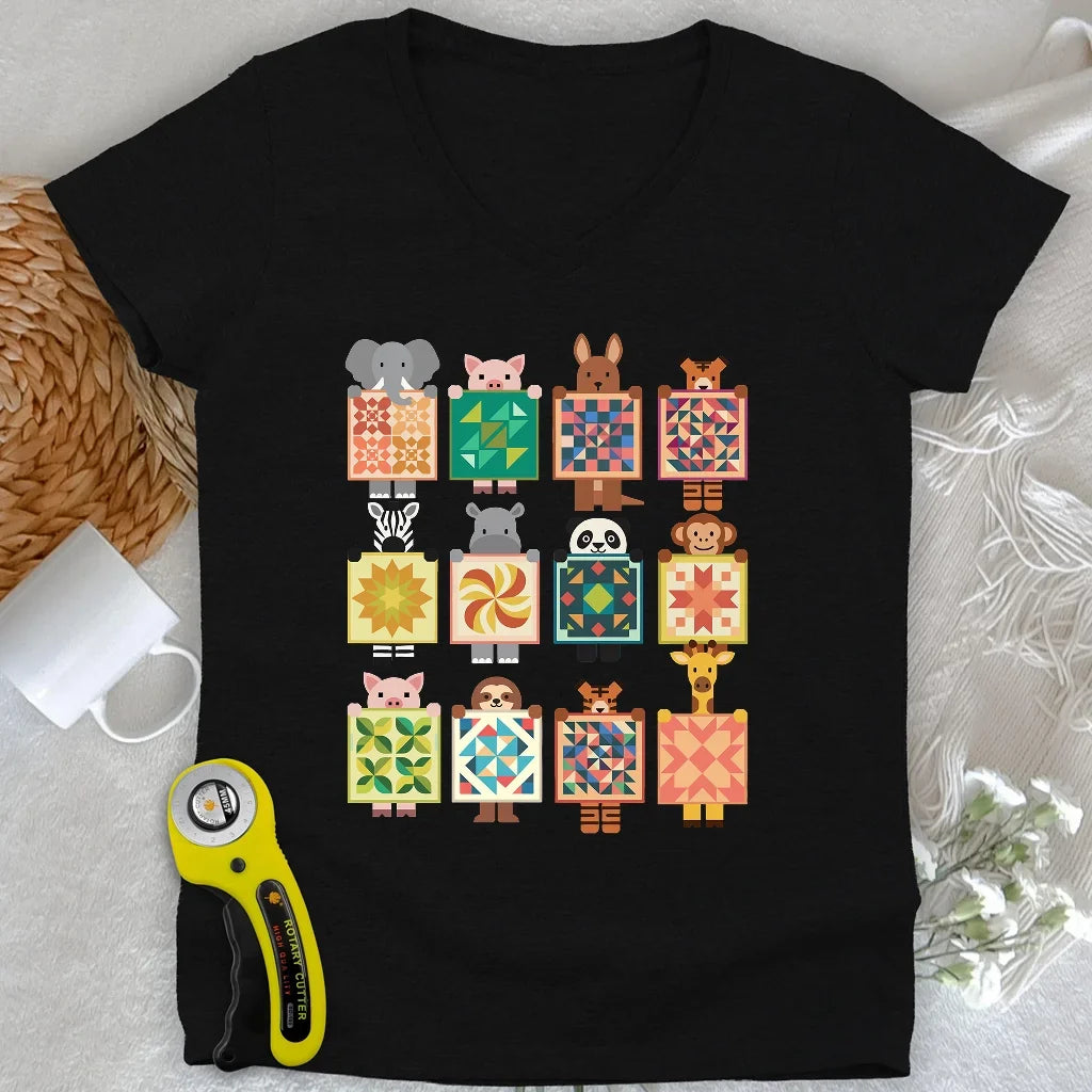 Woodland Patchwork Crew Lady V-neck