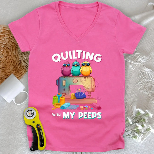 Quilting W/ My Peeps Lady V-neck