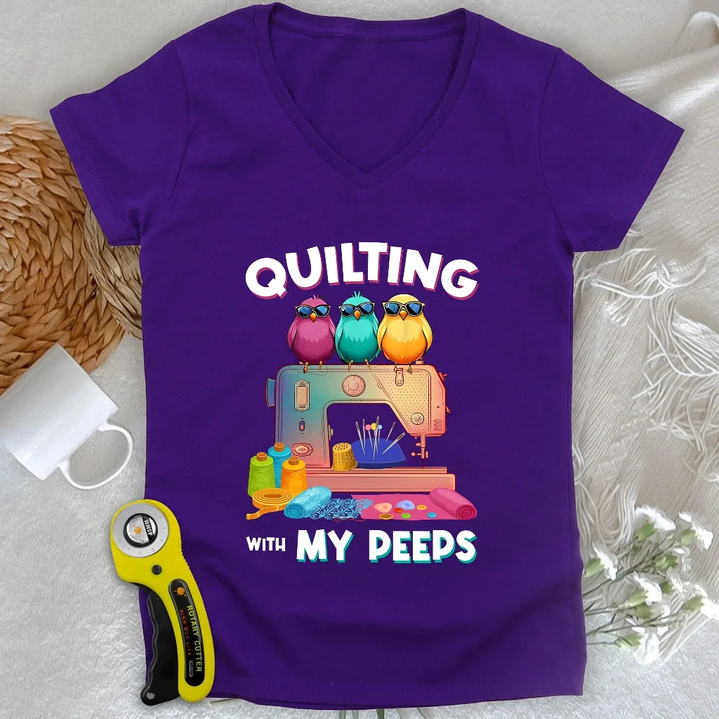 Quilting W/ My Peeps Lady V-neck